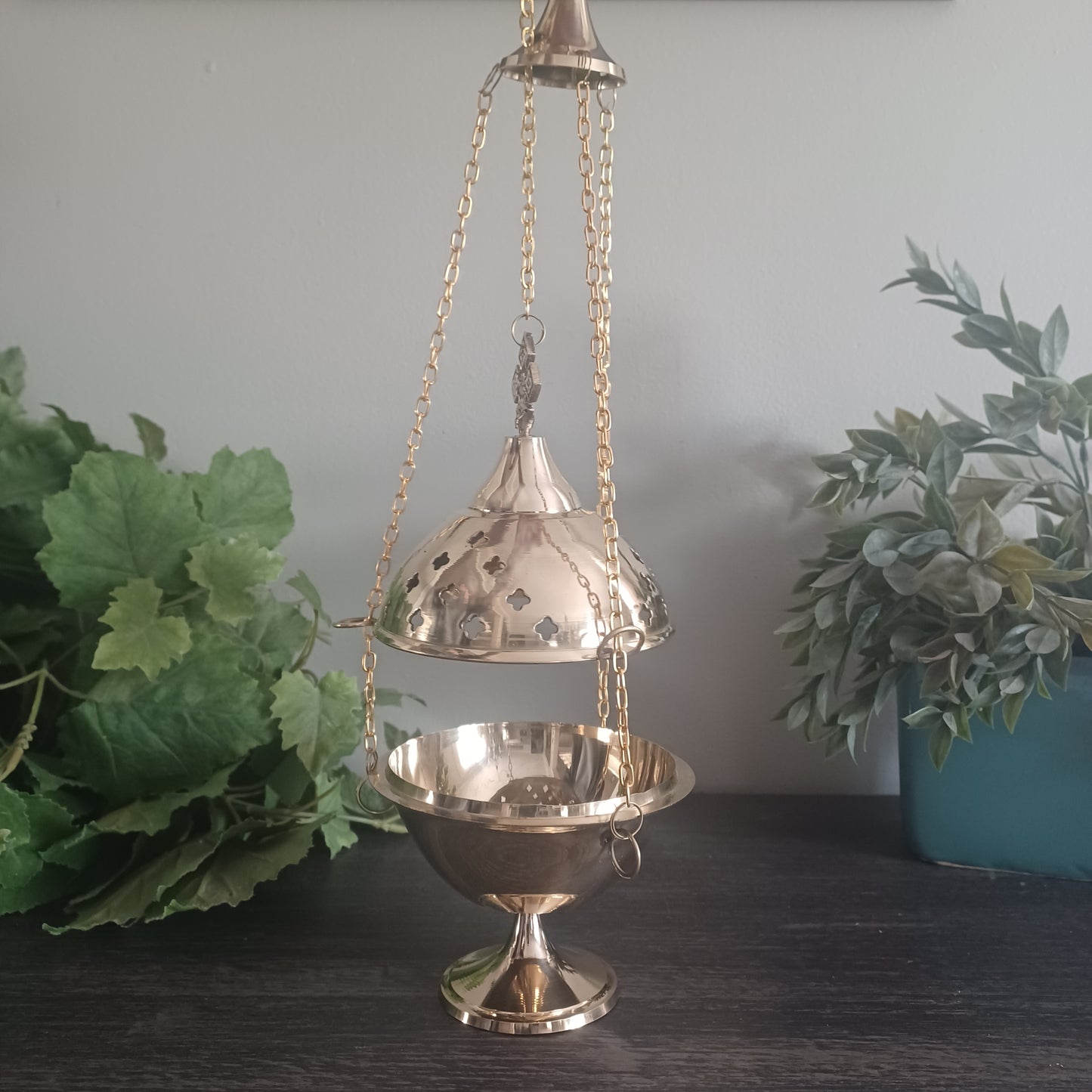 Carved Brass Hanging Censer - 7 inch