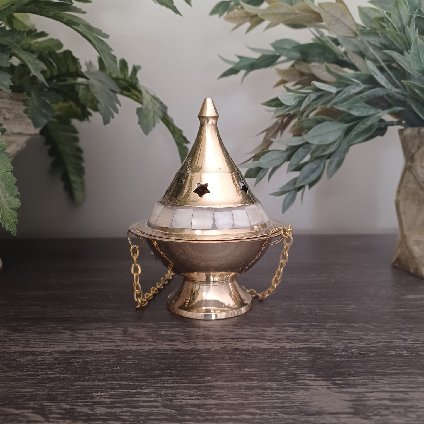 Brass Mother of Pearl Hanging Censer - 5 inch