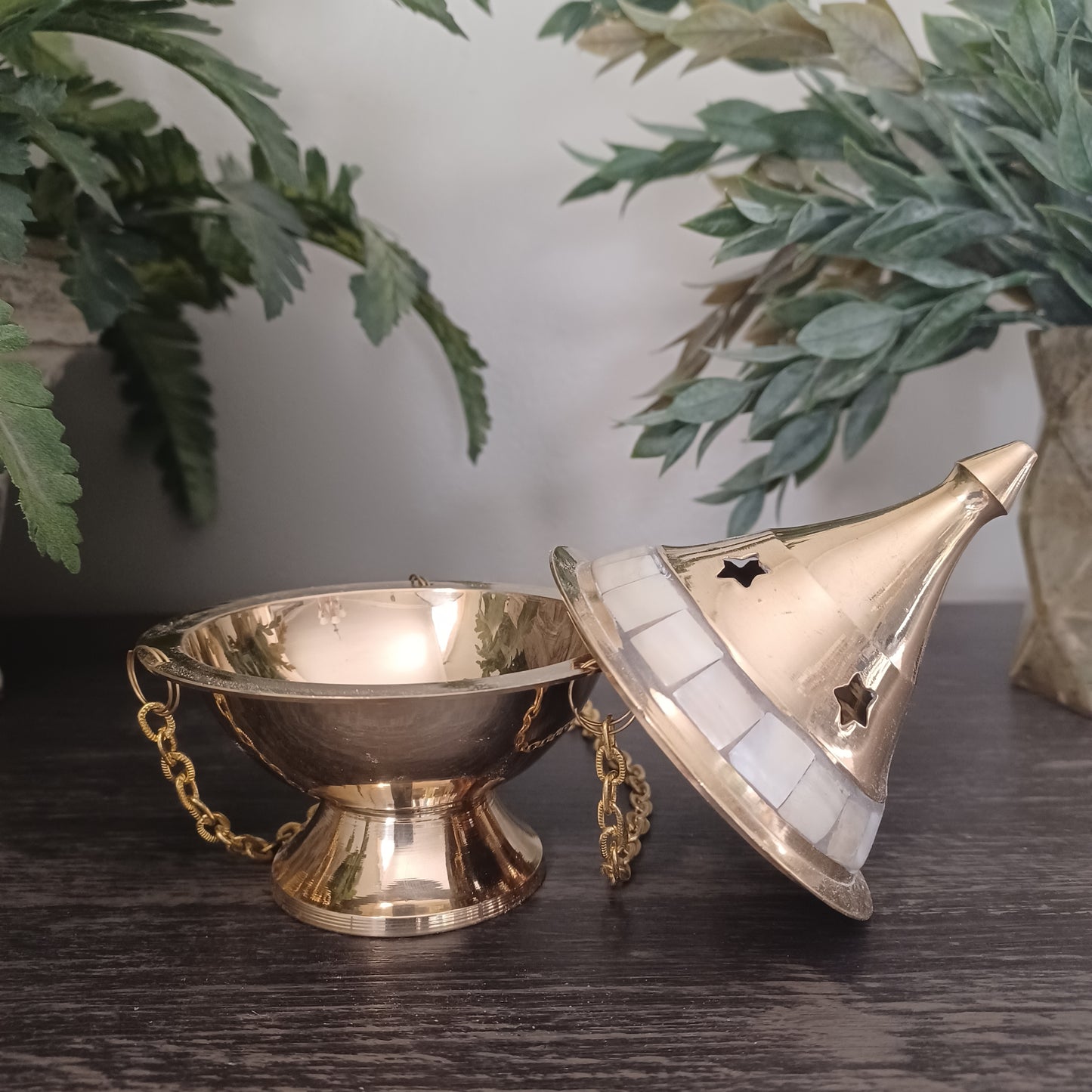 Brass Mother of Pearl Hanging Censer - 5 inch