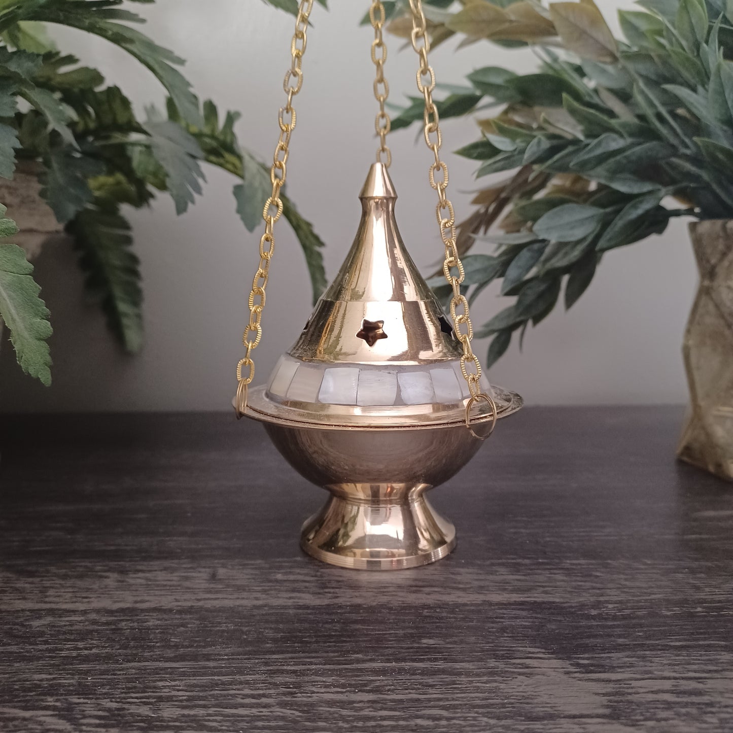 Brass Mother of Pearl Hanging Censer - 5 inch