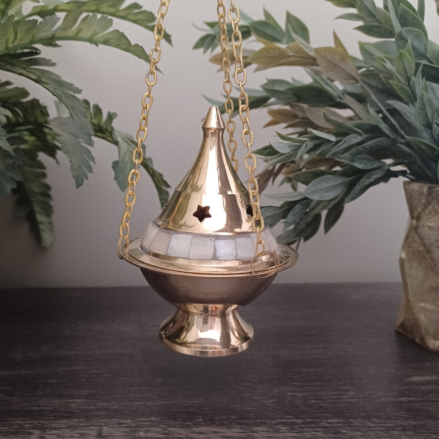 Brass Mother of Pearl Hanging Censer - 5 inch