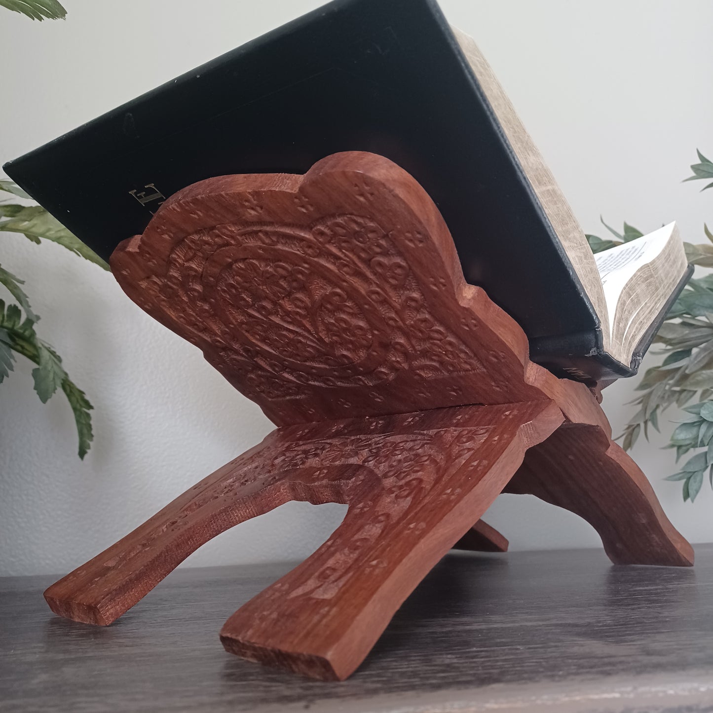 Floral Carved Wooden Bible Stand