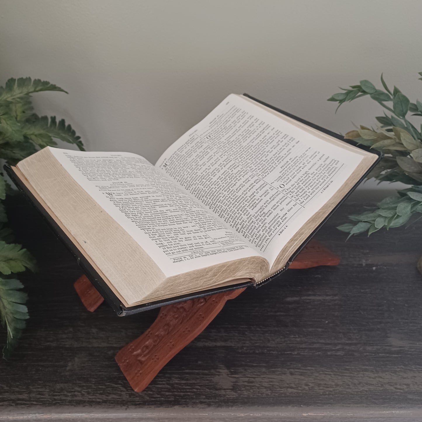 Floral Carved Wooden Bible Stand