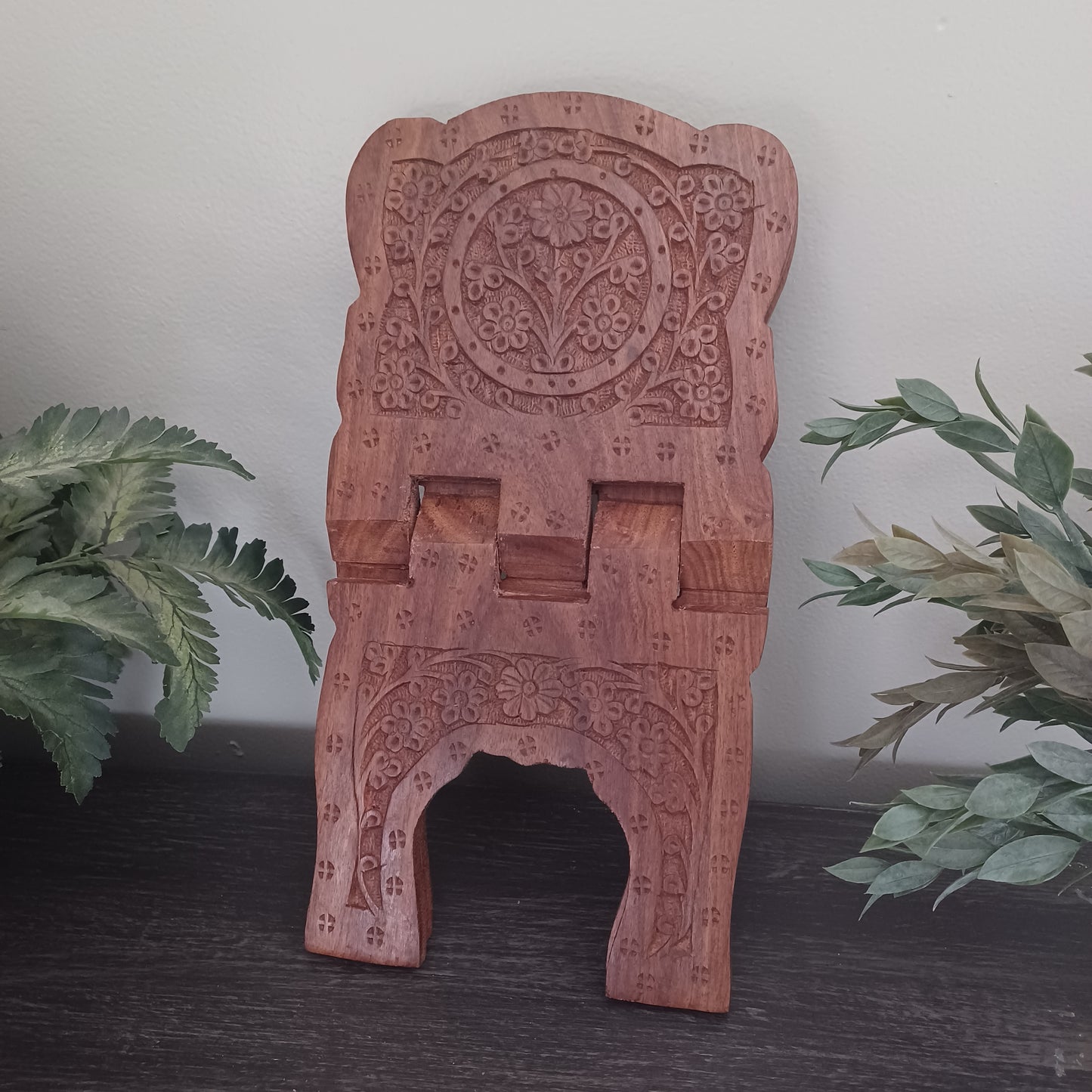 Floral Carved Wooden Bible Stand