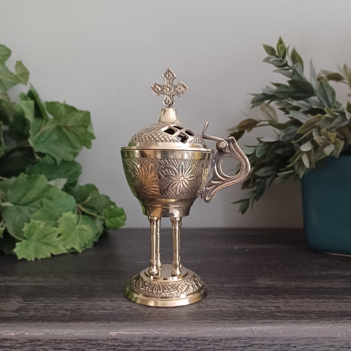 Carved Brass Censer - 7 inch