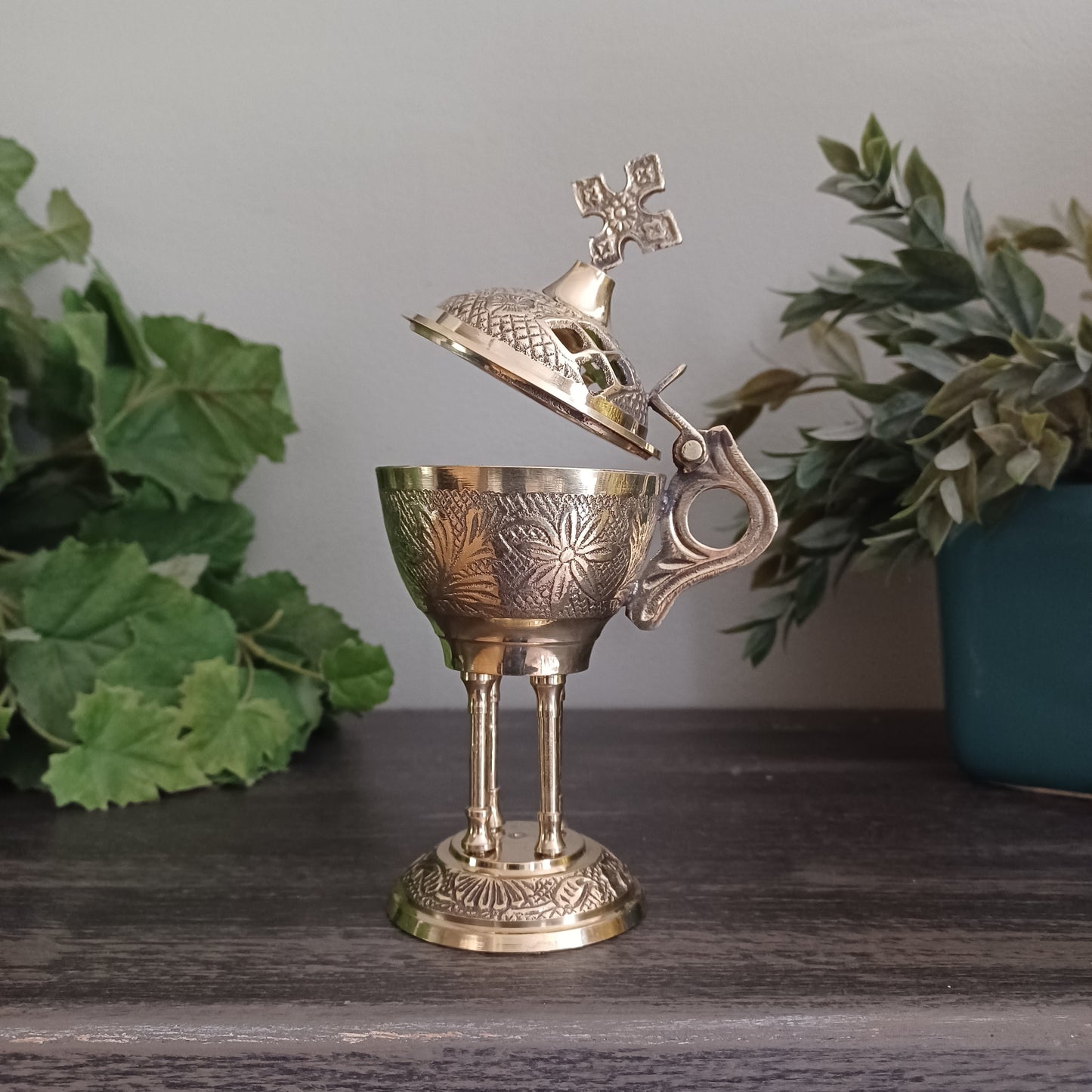 Carved Brass Censer - 7 inch