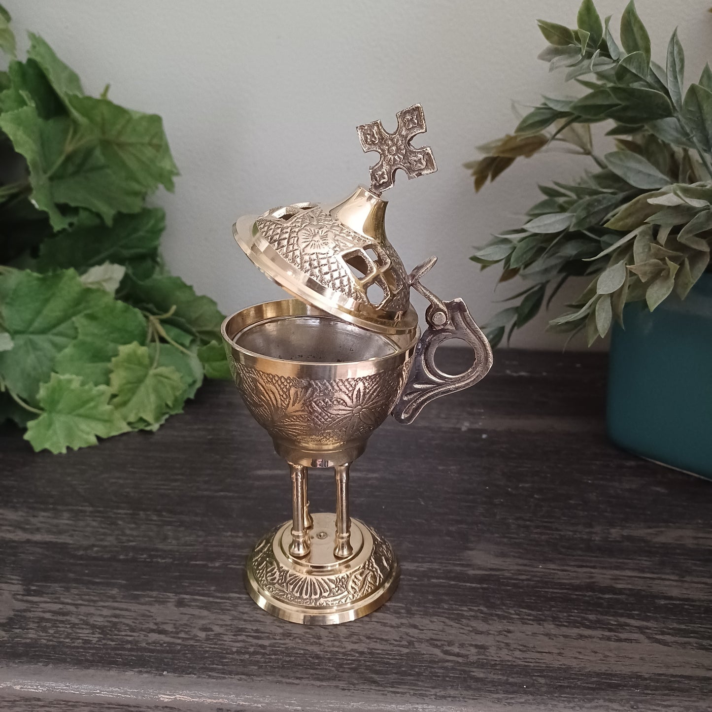 Carved Brass Censer - 7 inch