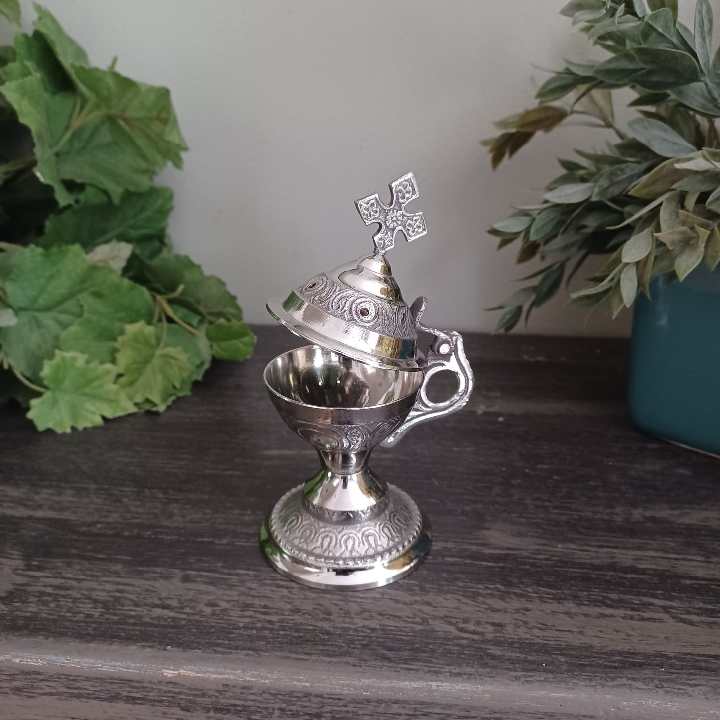 Carved Chrome Finished Brass Censer - 5 inch