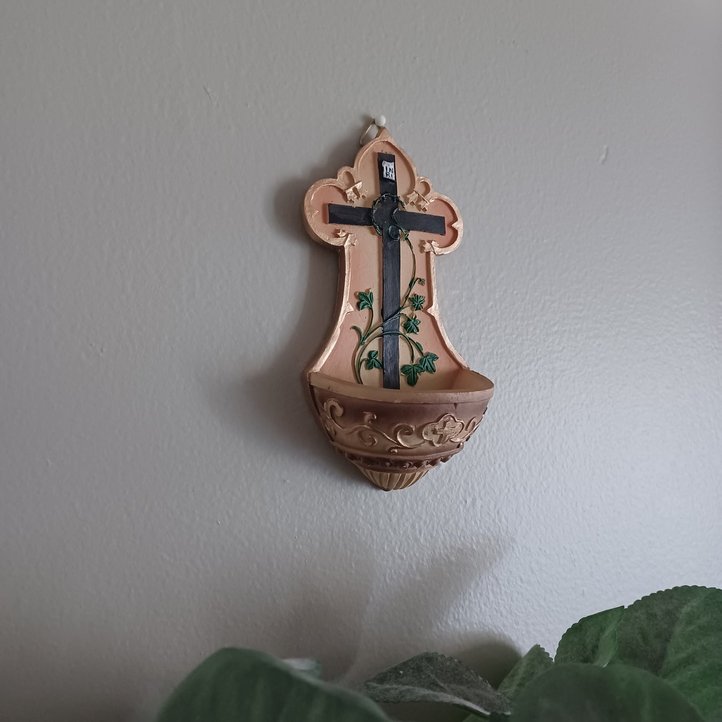 Cross with Vine Holy Water Font