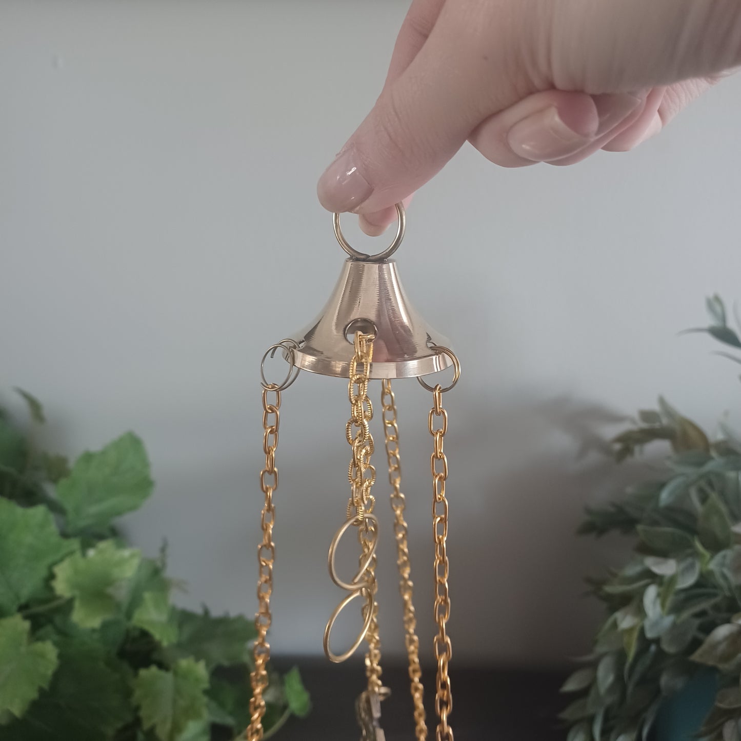 Carved Brass Hanging Censer - 7 inch